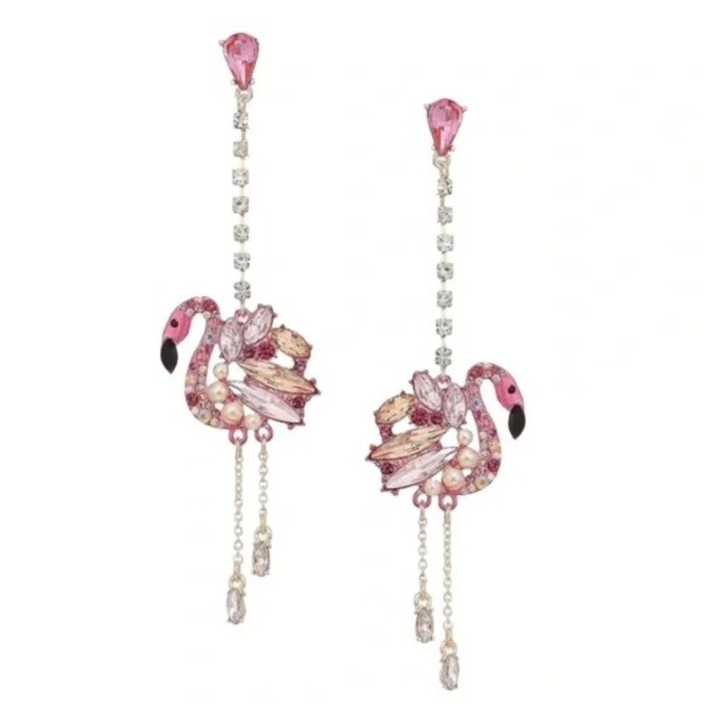 BETSEY JOHNSON Flamingo Linear Drop Earrings NWT